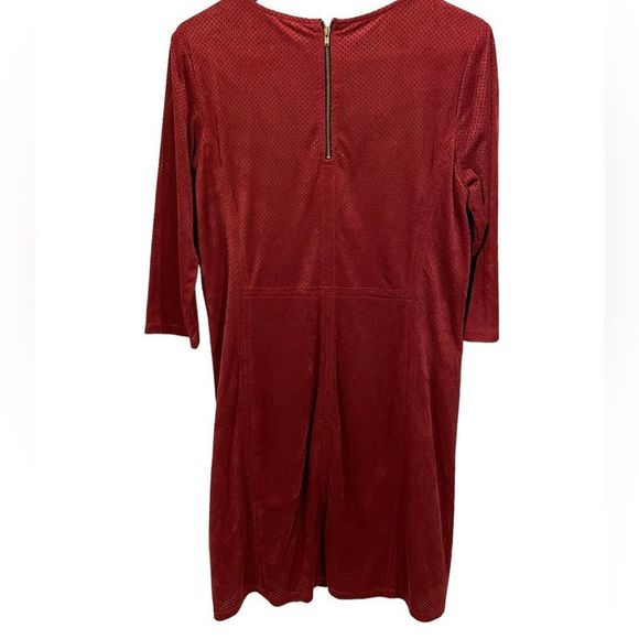 Cato Burgundy Eyelet Faux Suede Mini Shift Dress - Picture 6 of 8